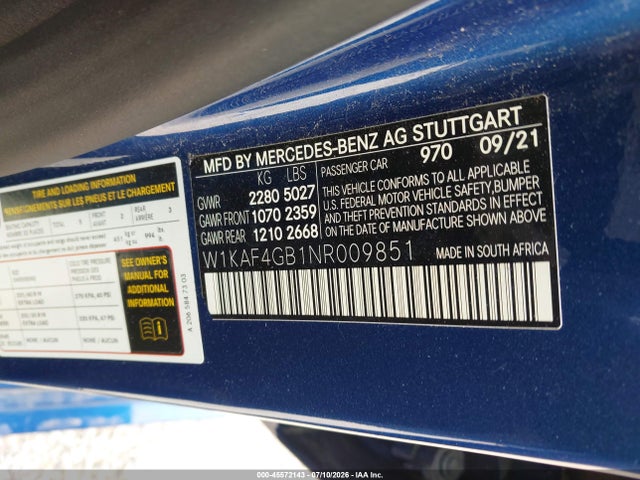 Продаж на аукціоні авто 2022 Mercedes-benz C 300 Sedan, vin: W1KAF4GB1NR009851, номер лоту: 45572143