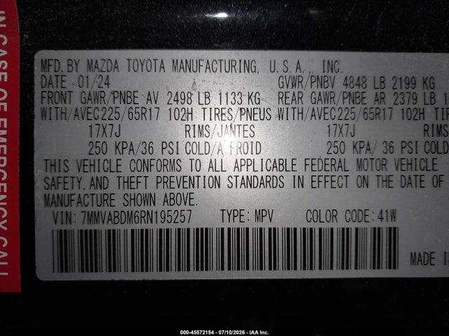 45572154 :رقم المزاد ، 7MMVABDM6RN195257 vin ، 2024 Mazda Cx-50 2.5 S Premium مزاد بيع