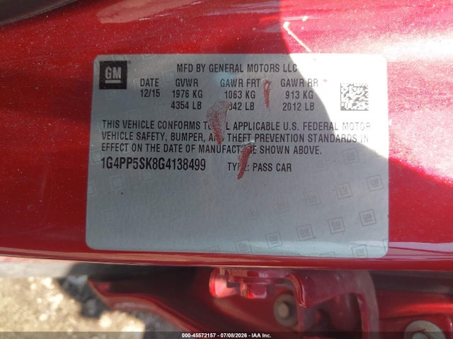 Aukcja sprzedaży 2016 Buick Verano, vin: 1G4PP5SK8G4138499, numer aukcji: 45572157