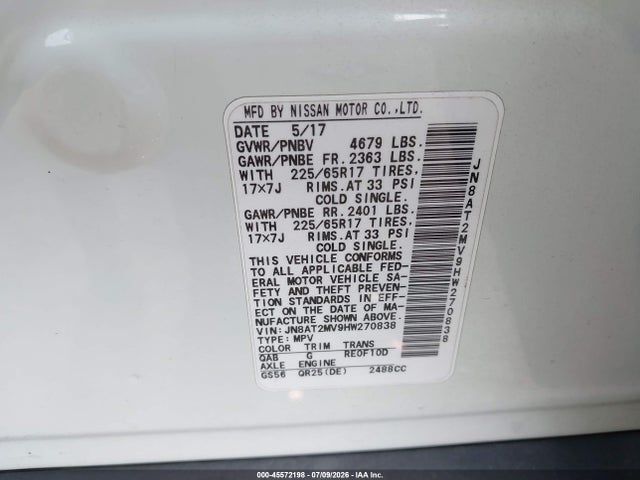 JN8AT2MV9HW270838 Nissan ROGUE SV