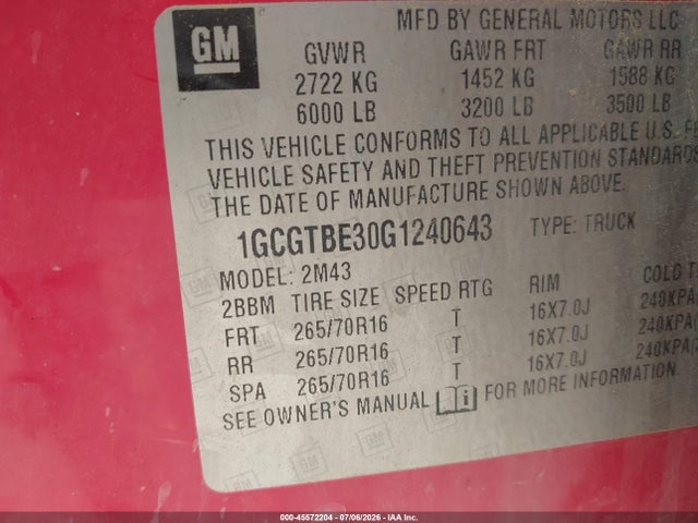 1GCGTBE30G1240643 Chevrolet Colorado 4wd Wt