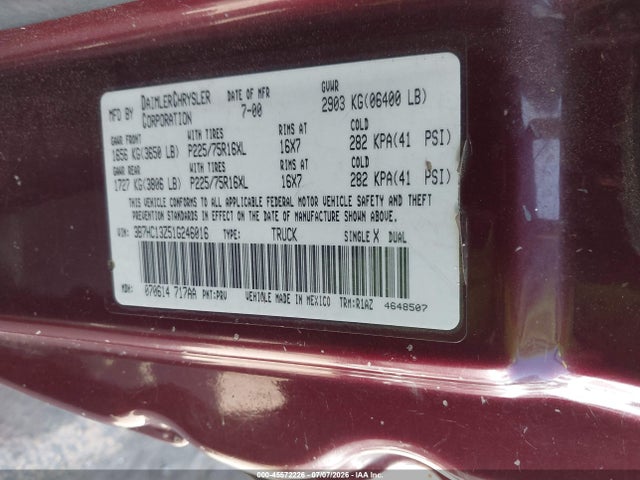 Продажа на аукционе авто 2001 Dodge Ram 1500 St, vin: 3B7HC13Z51G246016, номер лота: 45572226