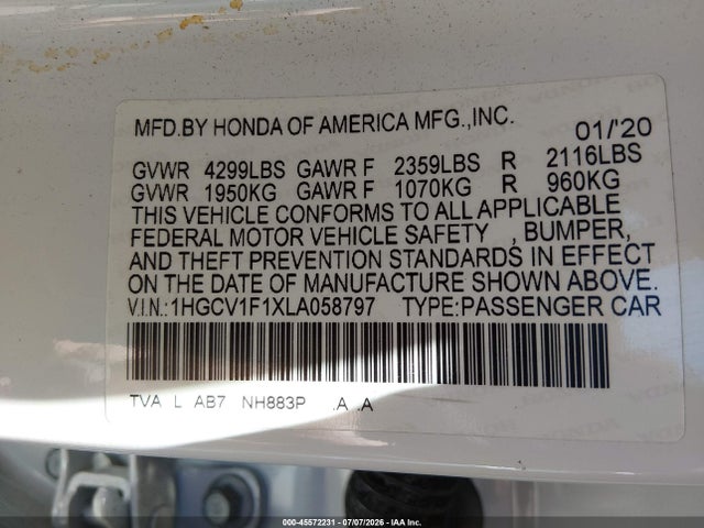 1HGCV1F1XLA058797 Honda ACCORD LX