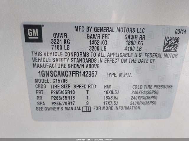 Chevrolet Tahoe Ls 2015 1GNSCAKC7FR142967 Image 9