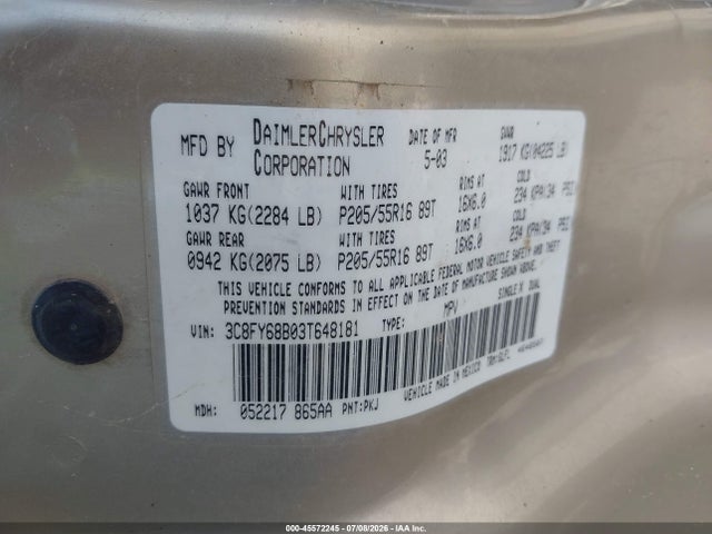 Aukcja sprzedaży 2003 Chrysler Pt Cruiser Limited, vin: 3C8FY68B03T648181, numer aukcji: 45572245