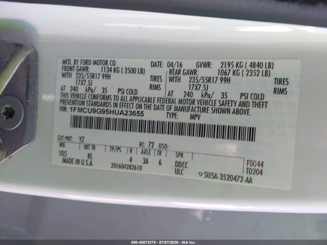 Ford ESCAPE SE 2017 1FMCU9G95HUA23655 Image 9