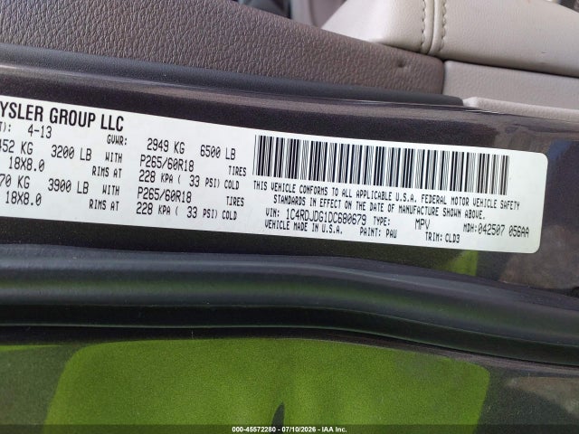 2013 Dodge Durango Crew მანქანა იყიდება აუქციონზე, vin: 1C4RDJDG1DC680679, აუქციონის ნომერი: 45572280