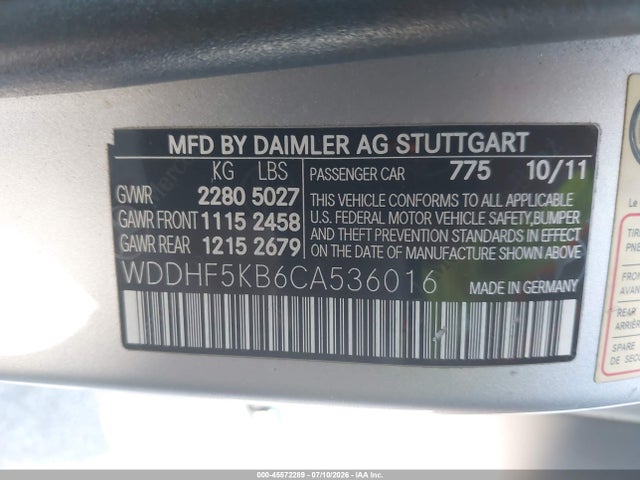 Aukcja sprzedaży 2012 Mercedes-benz E 350, vin: WDDHF5KB6CA536016, numer aukcji: 45572289