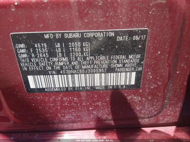 Subaru Legacy 2.5i Premium 2018 4S3BNAC60J3005957 Image 9