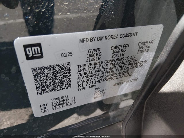 KL77LHEP8SC227025 Chevrolet Trax Fwd Lt