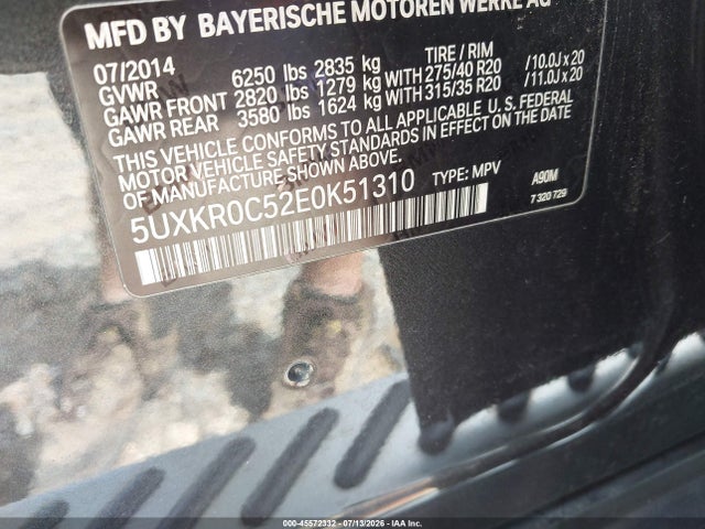 2014 Bmw X5 Xdrive35i მანქანა იყიდება აუქციონზე, vin: 5UXKR0C52E0K51310, აუქციონის ნომერი: 45572332