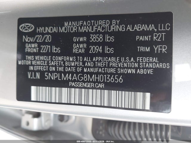 2021 Hyundai Elantra Sel მანქანა იყიდება აუქციონზე, vin: 5NPLM4AG8MH013656, აუქციონის ნომერი: 45572333