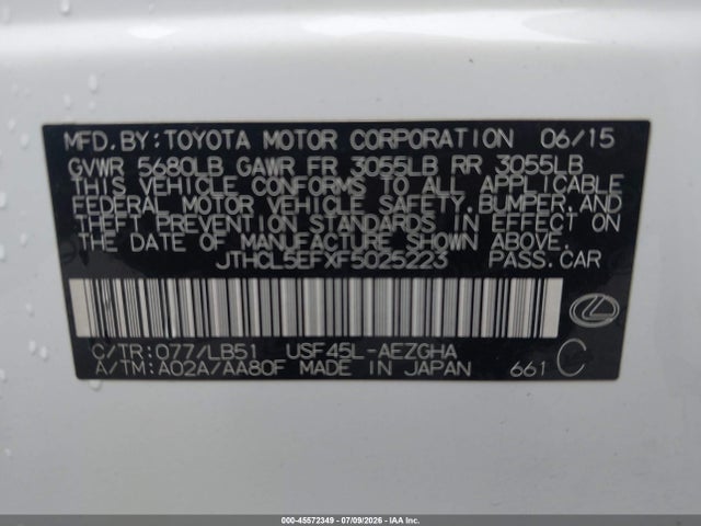 45572349 :رقم المزاد ، JTHCL5EFXF5025223 vin ، 2015 Lexus Ls 460 مزاد بيع