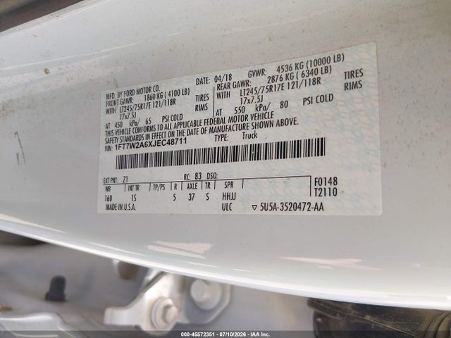 Ford F-250 Xl 2018 1FT7W2A6XJEC48711 Image 9