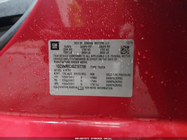 2016 Chevrolet Silverado 1500 Lt მანქანა იყიდება აუქციონზე, vin: 1GCVKREC4GZ157706, აუქციონის ნომერი: 45572373