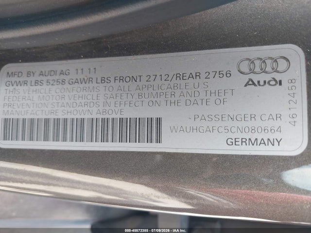 45572385 :رقم المزاد ، WAUHGAFC5CN080664 vin ، 2012 Audi A6 3.0t Prestige مزاد بيع