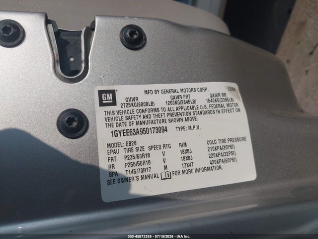 2005 Cadillac Srx V8 მანქანა იყიდება აუქციონზე, vin: 1GYEE63A950173094, აუქციონის ნომერი: 45572389
