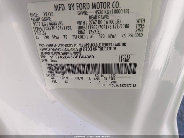 Ford F-250 Xl 2016 1FT7X2B63GEB64380 Image 9