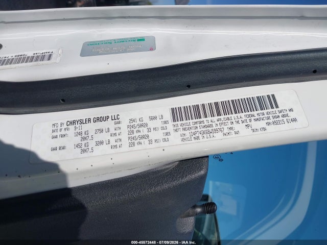 45572448 :رقم المزاد ، 1D4PT4GK6BW599767 vin ، 2011 Dodge Nitro Heat مزاد بيع