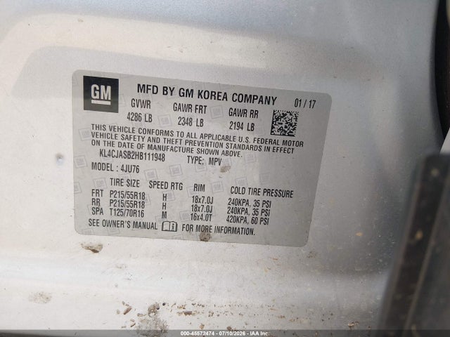 Aukcja sprzedaży 2017 Buick Encore Preferred, vin: KL4CJASB2HB111948, numer aukcji: 45572474