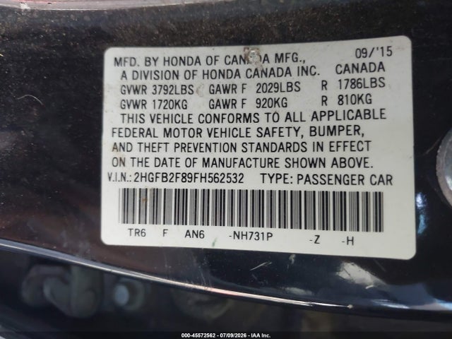 Honda CIVIC EX 2015 2HGFB2F89FH562532 Image 9