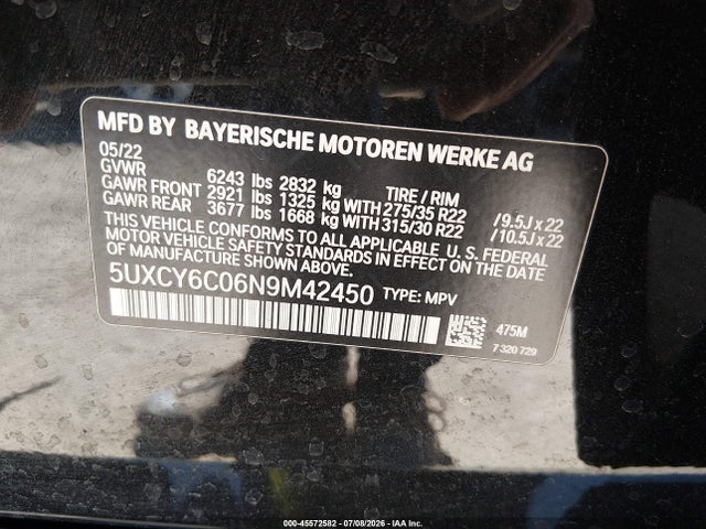5UXCY6C06N9M42450 BMW X6 Xdrive40i