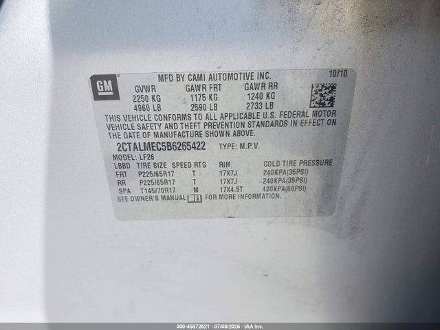 Aukcja sprzedaży 2011 Gmc Terrain Sle-1, vin: 2CTALMEC5B6265422, numer aukcji: 45572621