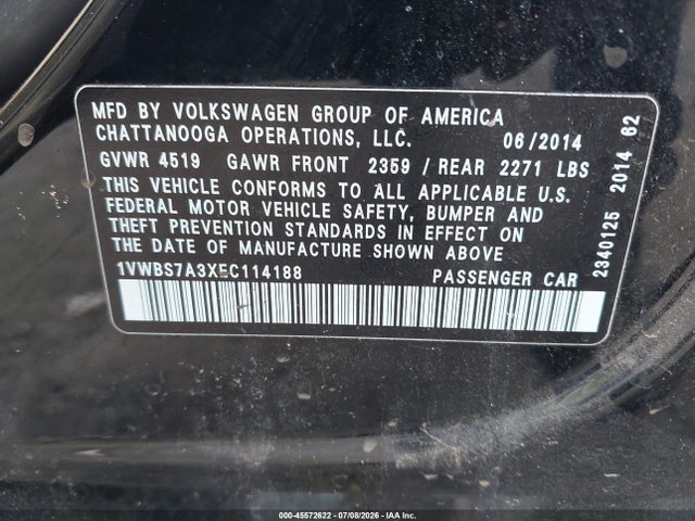 Продажа на аукционе авто 2014 Volkswagen Passat 1.8t Se, vin: 1VWBS7A3XEC114188, номер лота: 45572622