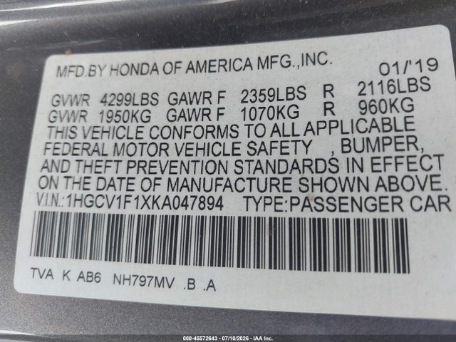 1HGCV1F1XKA047894 Honda ACCORD LX