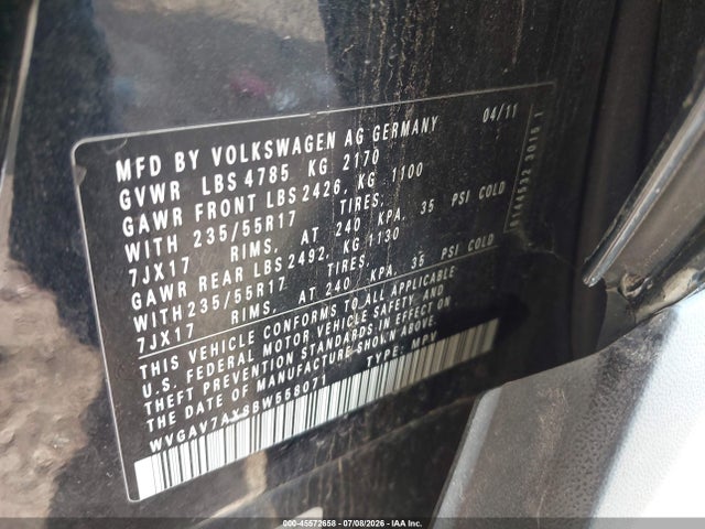 Aukcja sprzedaży 2011 Volkswagen Tiguan Se, vin: WVGAV7AX8BW558071, numer aukcji: 45572658