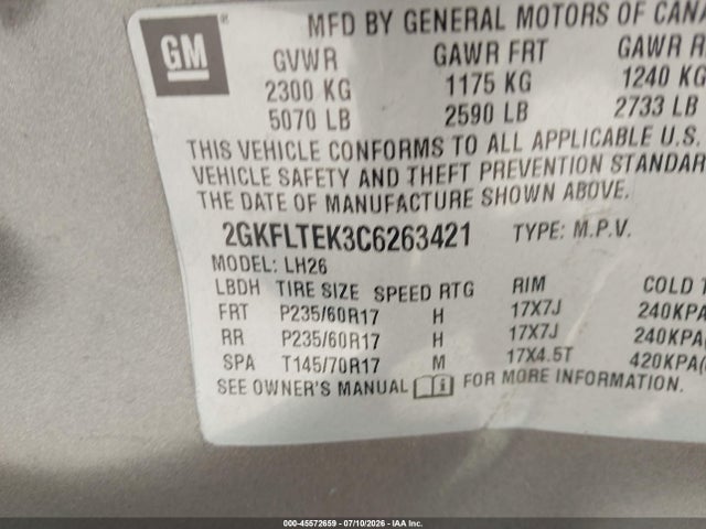 Aukcja sprzedaży 2012 Gmc Terrain Sle-2, vin: 2GKFLTEK3C6263421, numer aukcji: 45572659