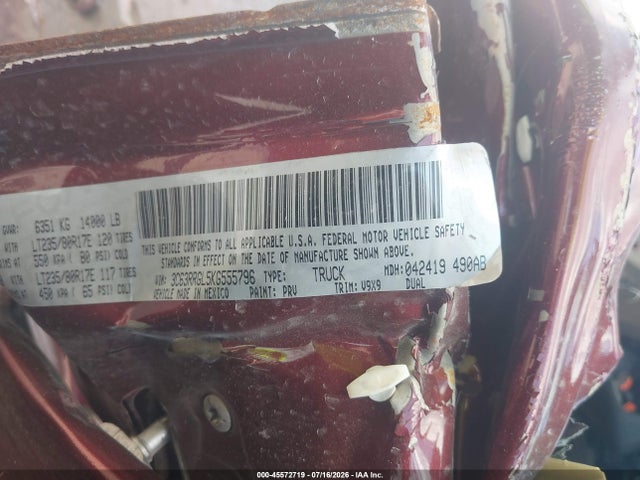 45572719 :رقم المزاد ، 3C63RRGL5KG555796 vin ، 2019 Ram 3500 Tradesman مزاد بيع