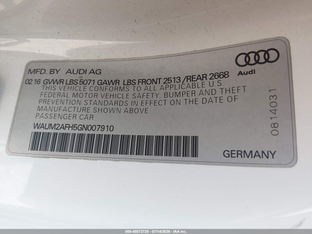 Продажа на аукционе авто 2016 Audi A5 Premium Plus, vin: WAUM2AFH5GN007910, номер лота: 45572728