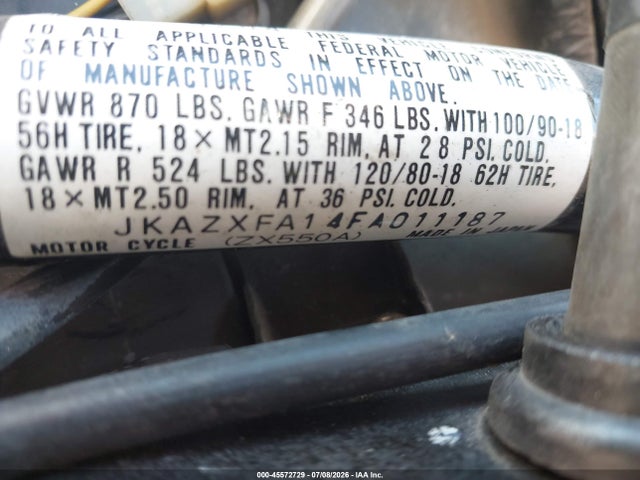 Aukcja sprzedaży 1985 Kawasaki Zx550, vin: JKAZXFA14FA011187, numer aukcji: 45572729