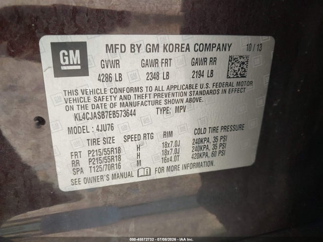 Aukcja sprzedaży 2014 Buick Encore, vin: KL4CJASB7EB573644, numer aukcji: 45572732