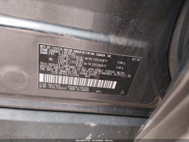 45572743 :رقم المزاد ، 2T3F1RFV5LC123289 vin ، 2020 Toyota Rav4 Le مزاد بيع
