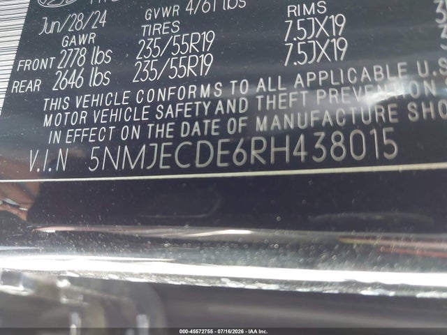 Aukcja sprzedaży 2024 Hyundai Tucson Limited, vin: 5NMJECDE6RH438015, numer aukcji: 45572755