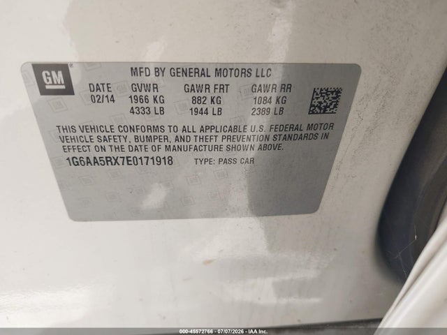 2014 Cadillac Ats Standard მანქანა იყიდება აუქციონზე, vin: 1G6AA5RX7E0171918, აუქციონის ნომერი: 45572766