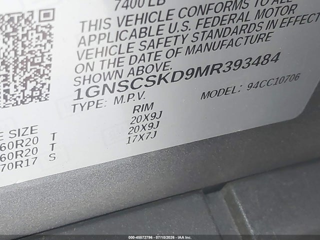 1GNSCSKD9MR393484 Chevrolet Tahoe 2wd Premier