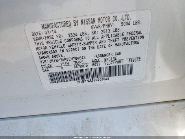 Продаж на аукціоні авто 2014 Infiniti Q50 Premium/sport, vin: JN1BV7AR6EM704643, номер лоту: 45572799