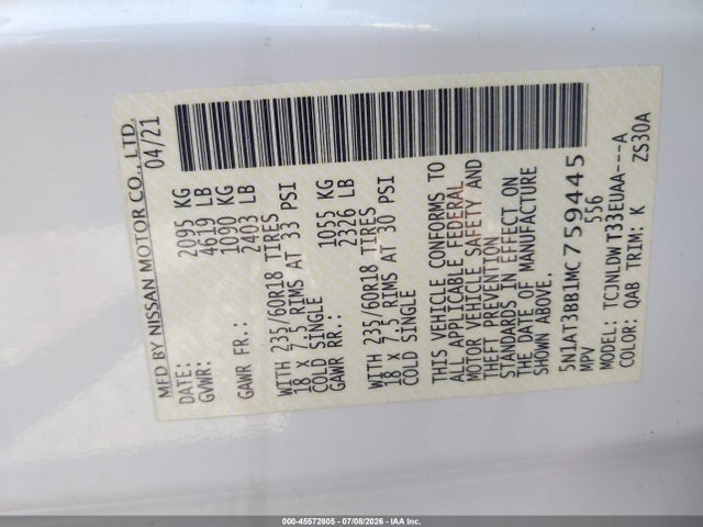 5N1AT3BB1MC759445 Nissan Rogue Sv Intelligent Awd