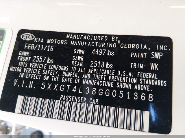 KIA Optima Lx 2016 5XXGT4L38GG051368 Image 9