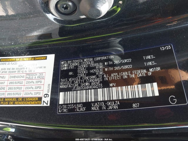 Продажа на аукционе авто 2024 Lexus Lx 600 Luxury, vin: JTJGB7CX4R4044273, номер лота: 45572823