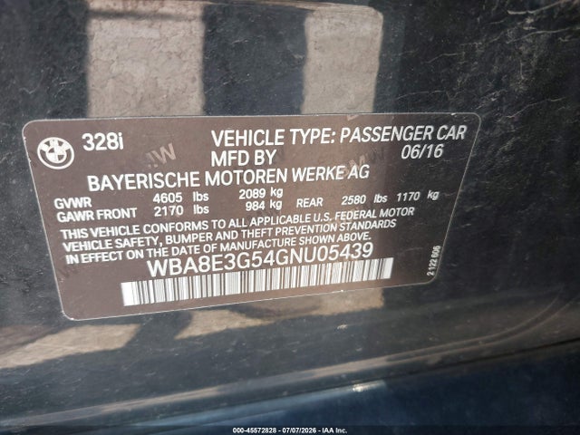 Продаж на аукціоні авто 2016 Bmw 328i Xdrive, vin: WBA8E3G54GNU05439, номер лоту: 45572828
