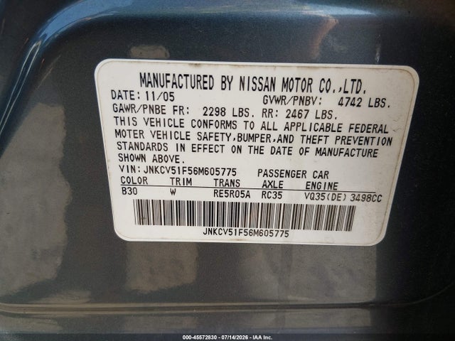 Продажа на аукционе авто 2006 Infiniti G35x, vin: JNKCV51F56M605775, номер лота: 45572830