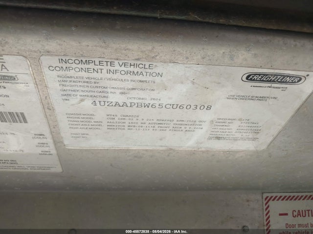 Продаж на аукціоні авто 2005 Freightliner Chassis M Line Walk-in Van, vin: 4UZAAPBW65CU60308, номер лоту: 45572838