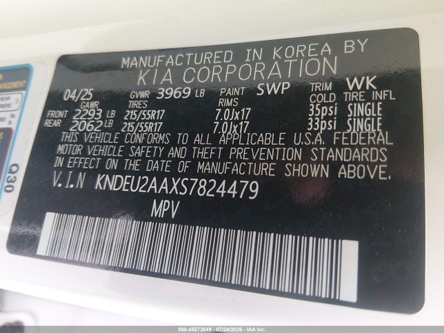 Продажа на аукционе авто 2025 Kia Seltos S, vin: KNDEU2AAXS7824479, номер лота: 45572849