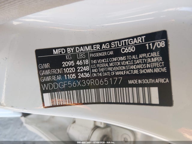 Продаж на аукціоні авто 2009 Mercedes-benz C 350 Sport, vin: WDDGF56X39R065177, номер лоту: 45572851