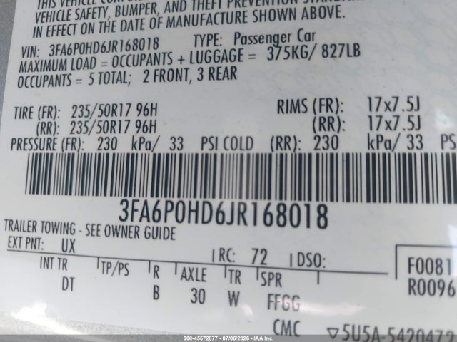 Ford FUSION SE 2018 3FA6P0HD6JR168018 Image 9