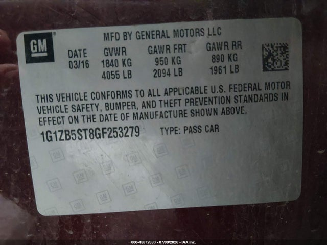Chevrolet MALIBU LS 2016 1G1ZB5ST8GF253279 Image 9